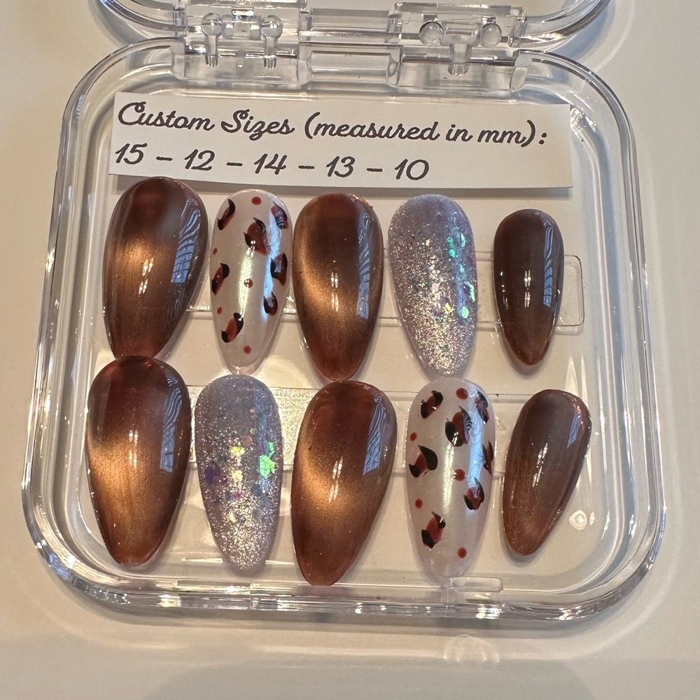 Custom Handmade Chocolate Brown and Glitter Press-On Nails